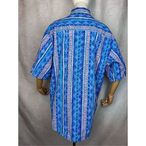 Vintage Men’s Button Up Tribal Aztec Wax Fabric Fastbreakers XL Western - Picture 2 of 7